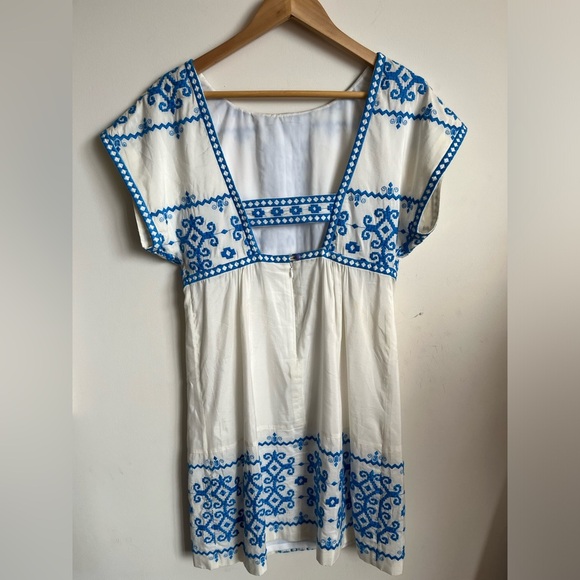 Tibi New York Silk-Cotton Blue Embroidered White Dress size 6 - Picture 9 of 11